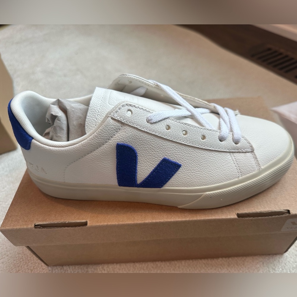 Veja White Sneakers with Blue Accents